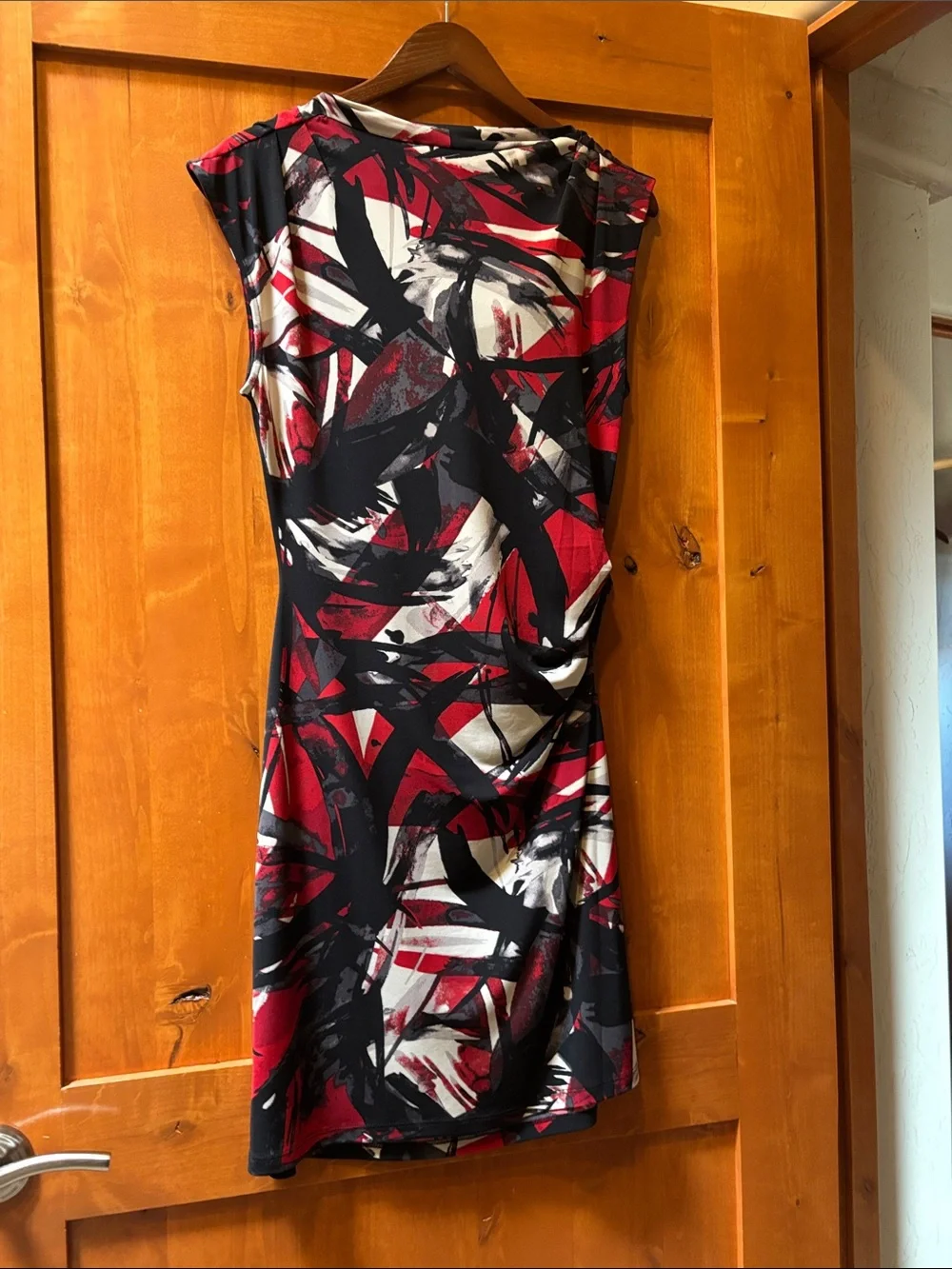 Michael Kors Sleeveless Cowl Neck Midi Dress in Black & Red Abstract